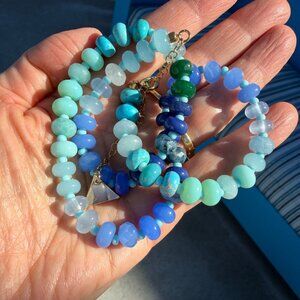 Anthropologie beaded blue gemstone necklace and two bracelets